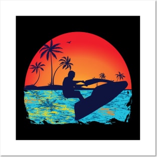 Jet Ski Sunset Palm Design Posters and Art